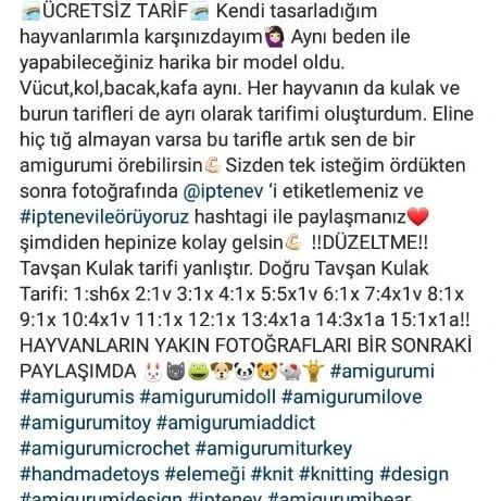 Türkçe: Sevimli hayvan figürleri amigurumi yapım şeması