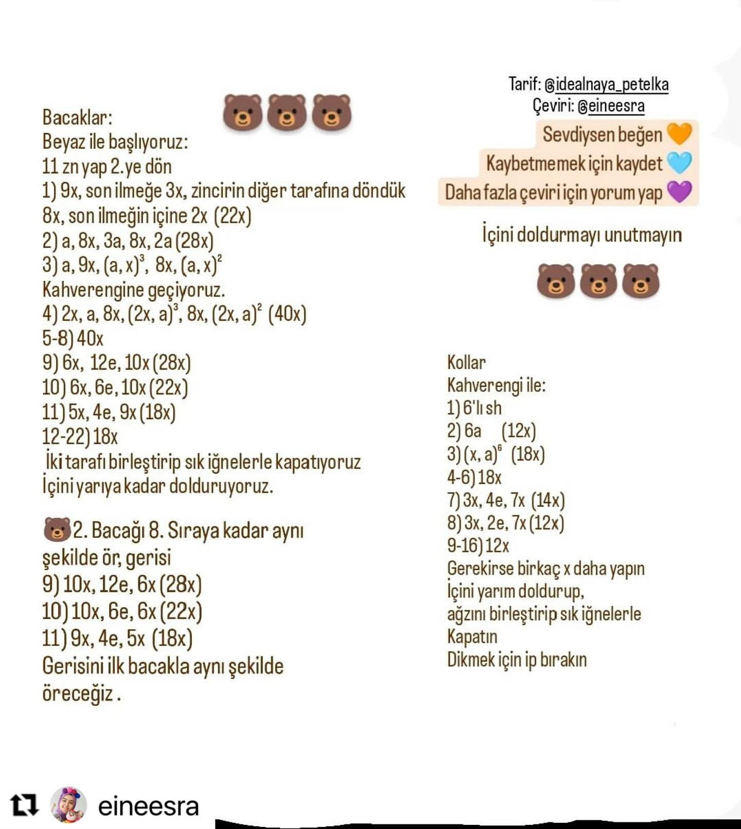 Ücretsiz amigurumi ayı tarifi.
