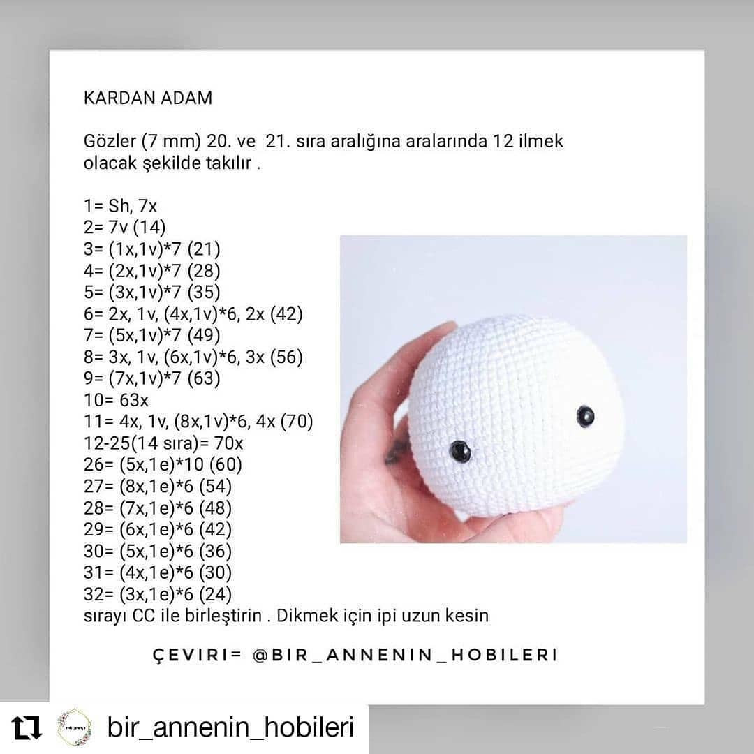 Ücretsiz amigurumi kardan adam modeli