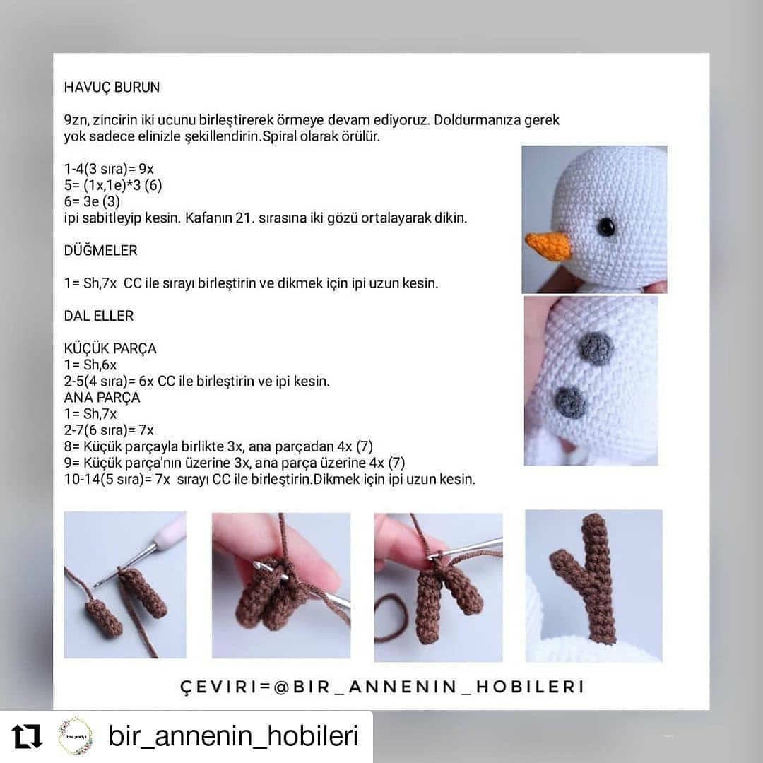 Ücretsiz amigurumi kardan adam modeli