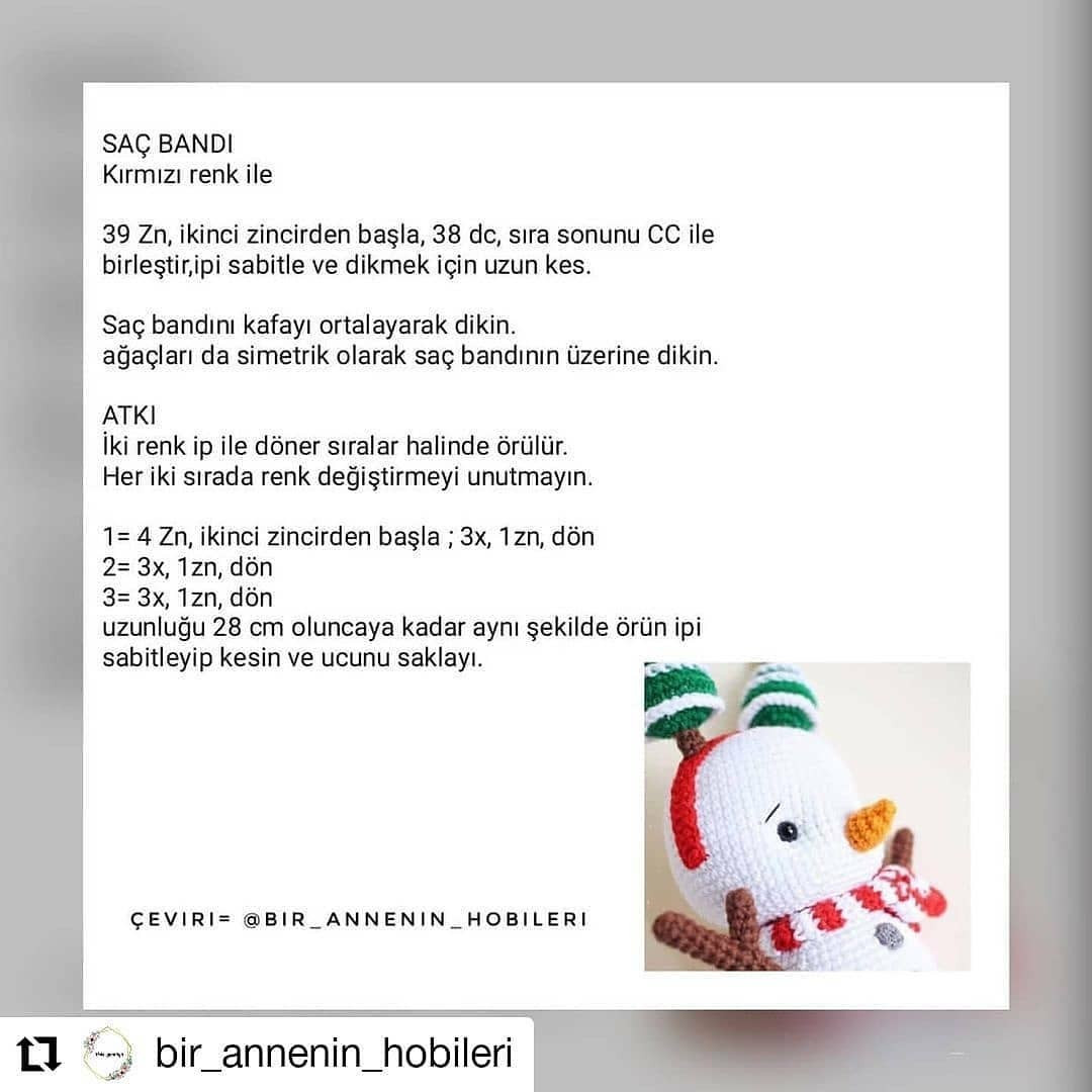 Ücretsiz amigurumi kardan adam modeli
