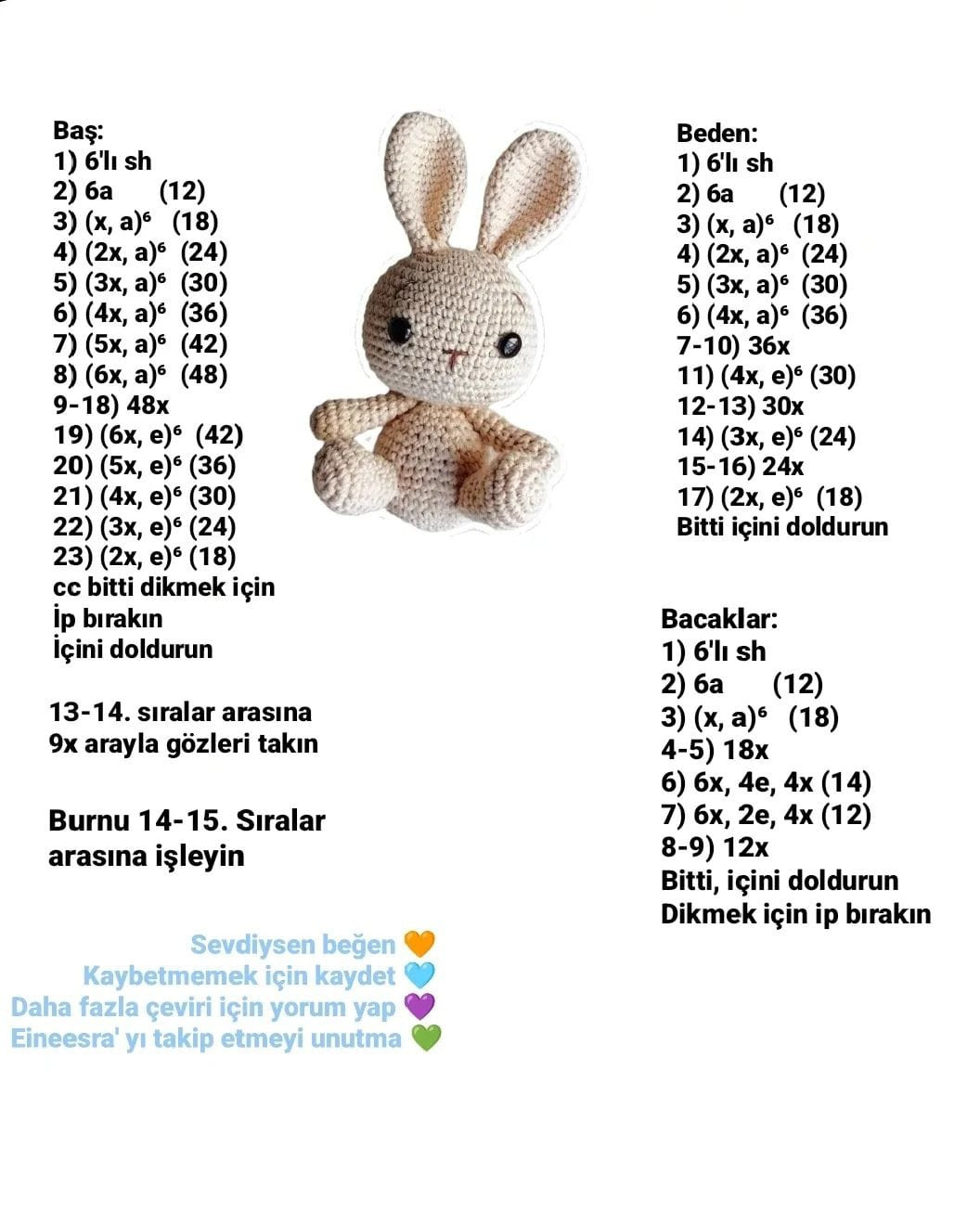 Ücretsiz Amigurumi Tavşan Örgü Şeması