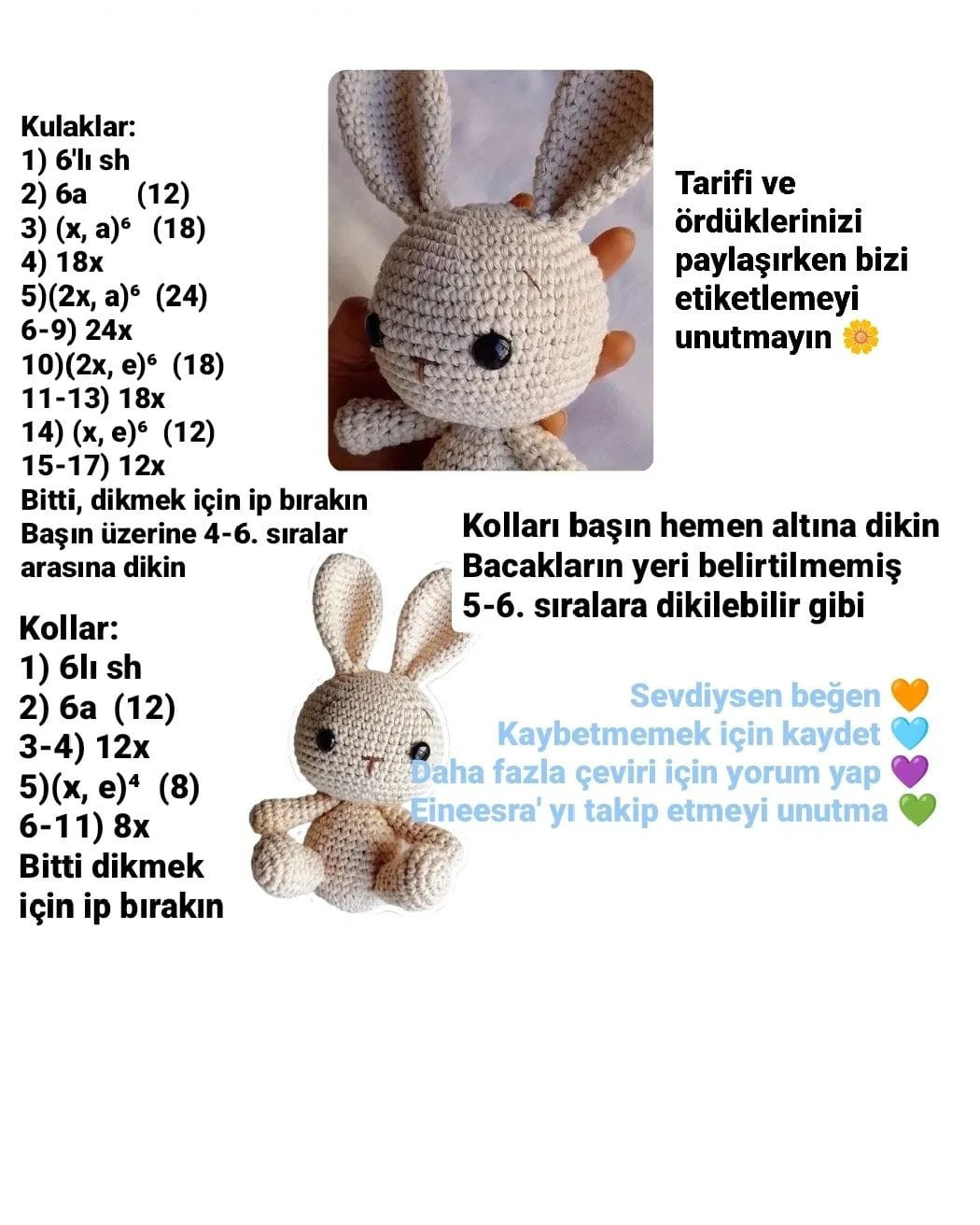 Ücretsiz Amigurumi Tavşan Örgü Şeması
