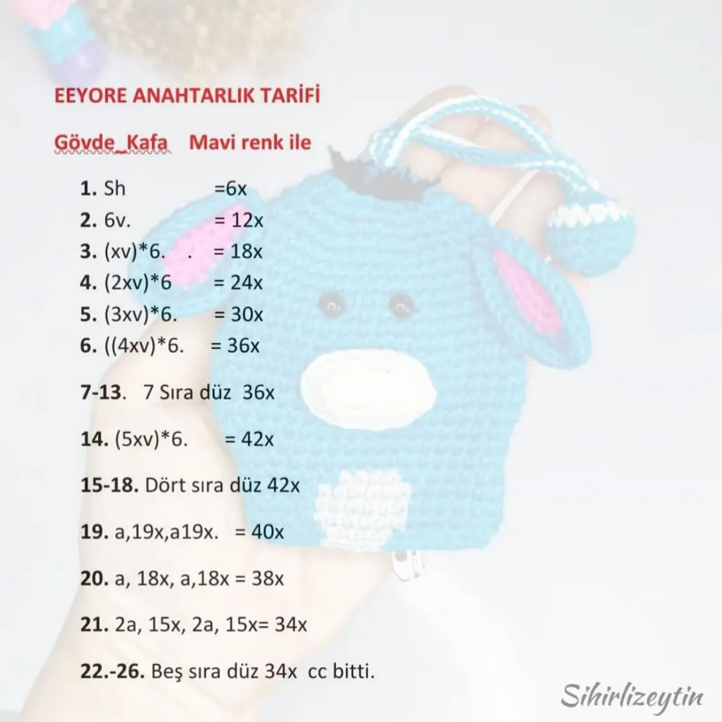Ücretsiz Eeyore Anahtarlık Tığ işi Şeması
