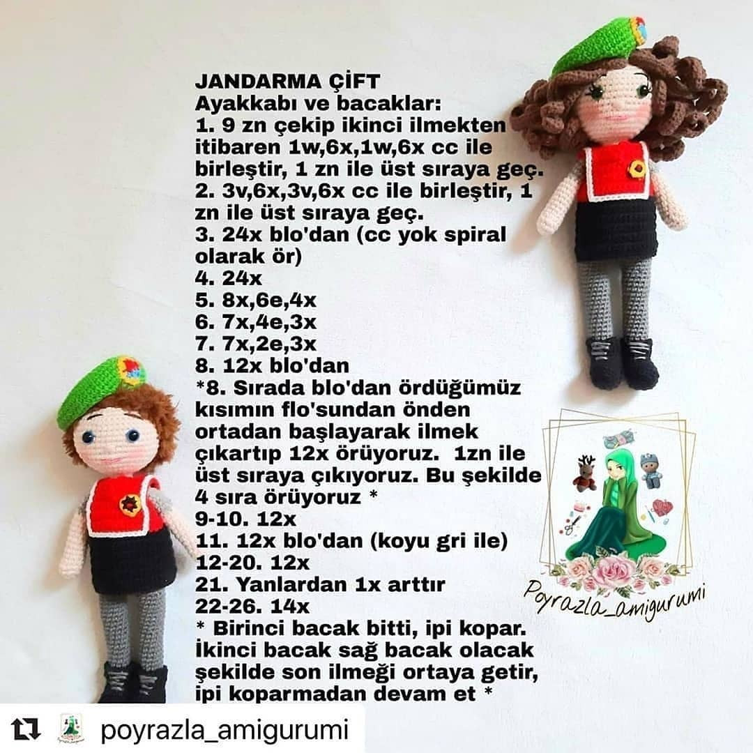 Ücretsiz Jandarma Çift Amigurumi Örnek Şeması