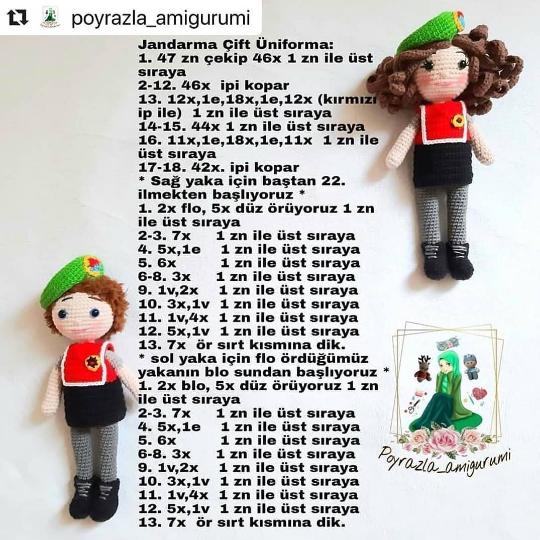 Ücretsiz Jandarma Çift Amigurumi Örnek Şeması