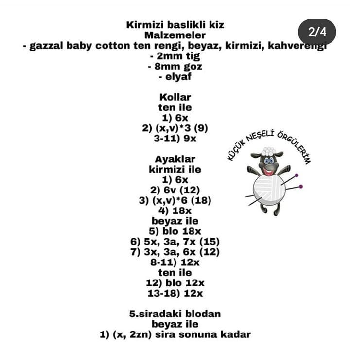 Ücretsiz Kızıl Başlıklı Kız Amigurumi Tığ İşi Şeması