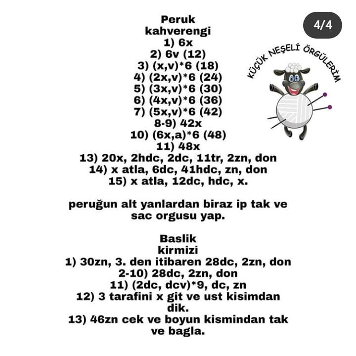 Ücretsiz Kızıl Başlıklı Kız Amigurumi Tığ İşi Şeması