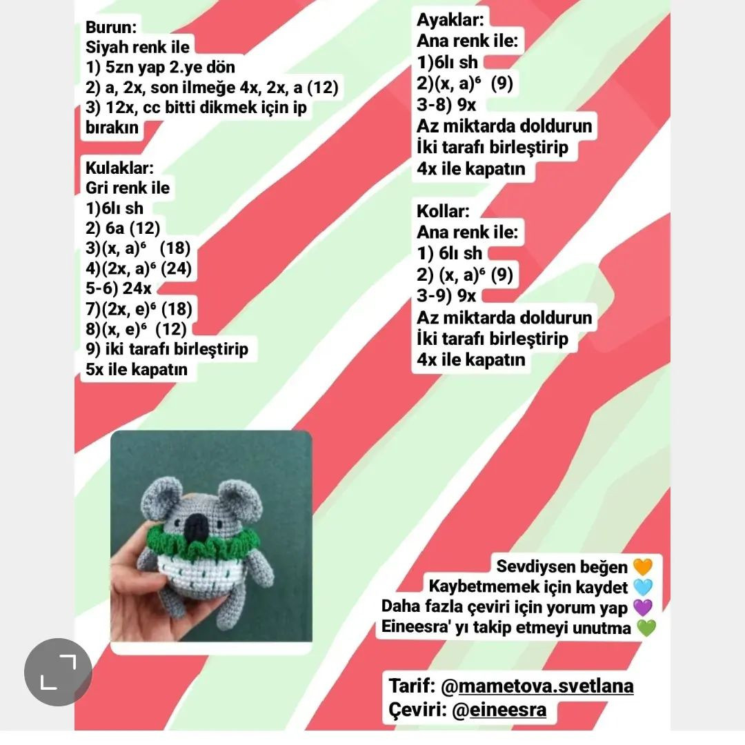 Ücretsiz Koala Amigurumi Tığ İşi Tarifi