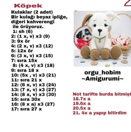 Ücretsiz Köpek Amigurumi Tığ İşi Tarifi