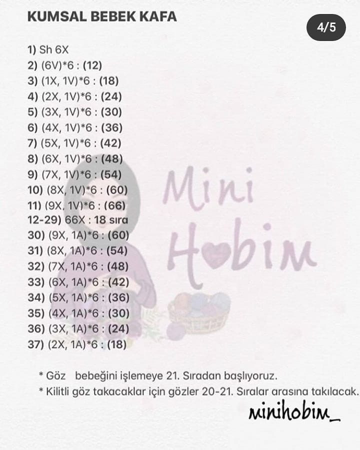 Ücretsiz Kumsal Bebek Örgü Şeması: Baş ve Kollar