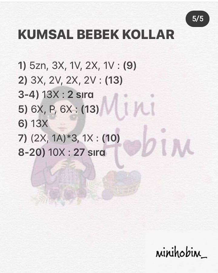 Ücretsiz Kumsal Bebek Örgü Şeması: Baş ve Kollar
