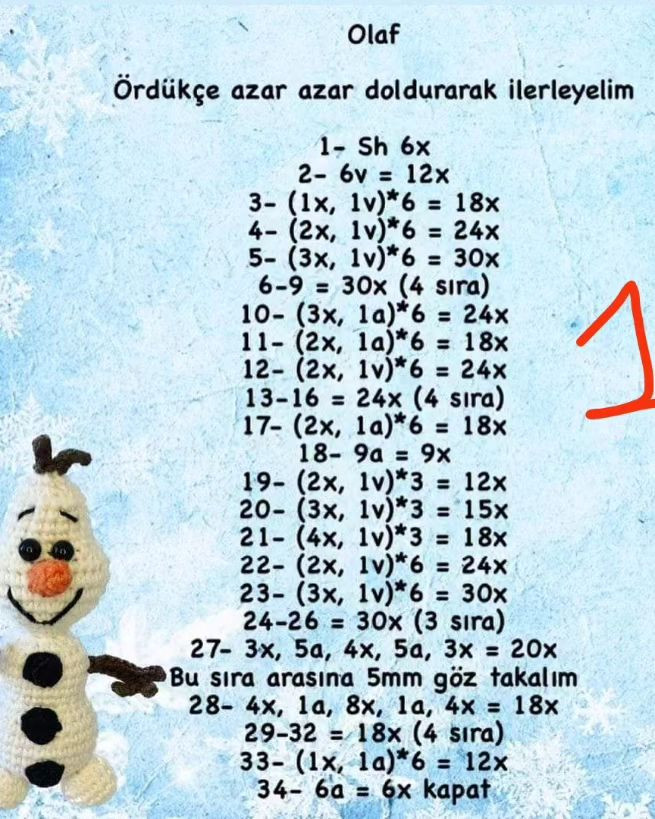 Ücretsiz Olaf Amigurumi Tarifi