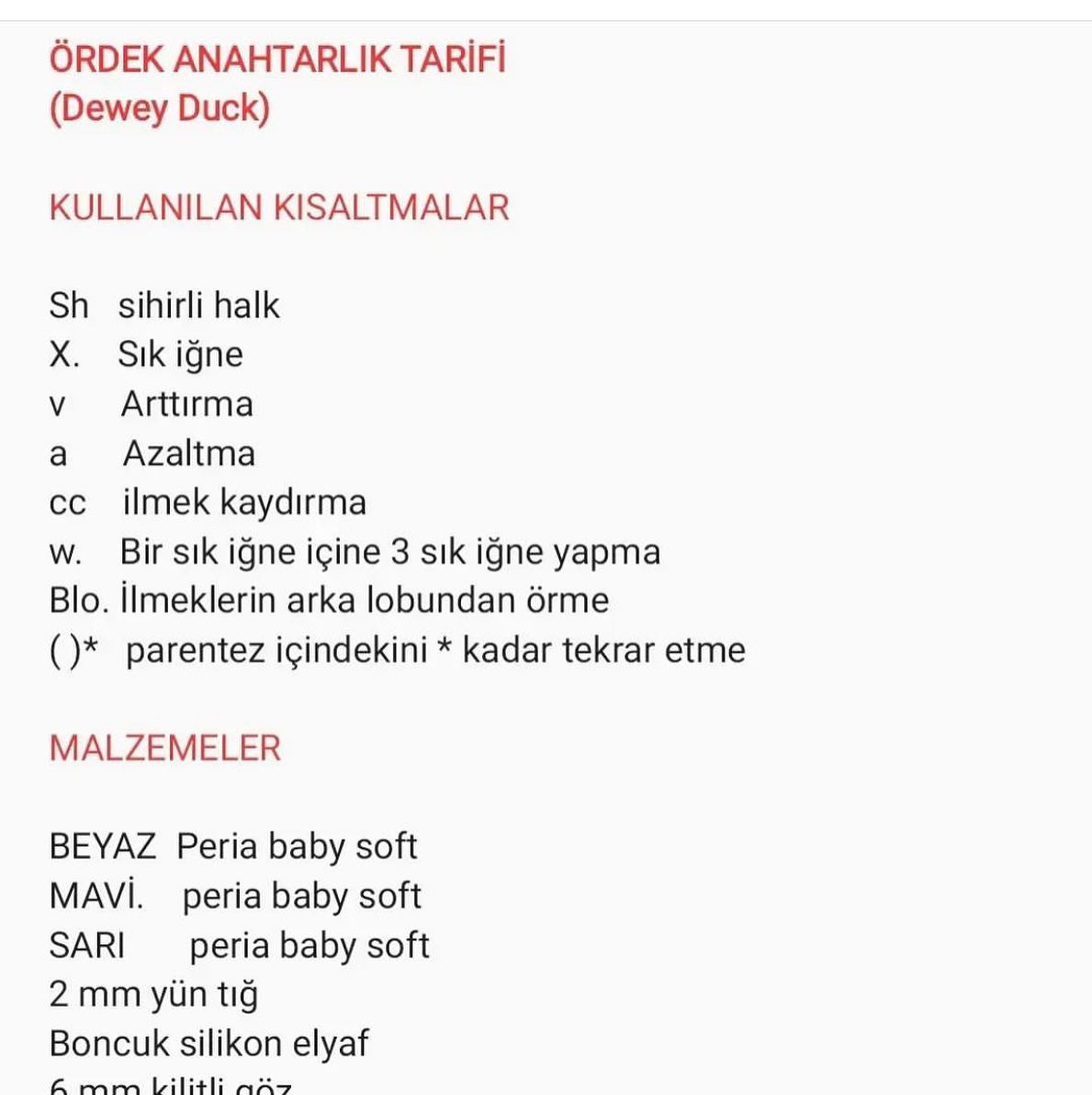 Ücretsiz Örme Ördek Anahtarlık Şeması
