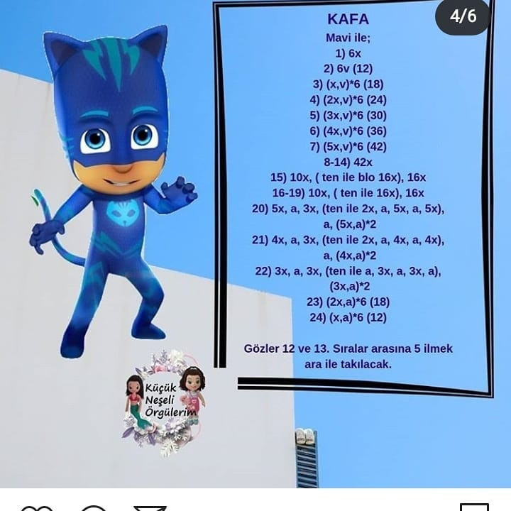 Ücretsiz PJ Masks Kedici Kız Amigurumi Tığ İşi Şeması