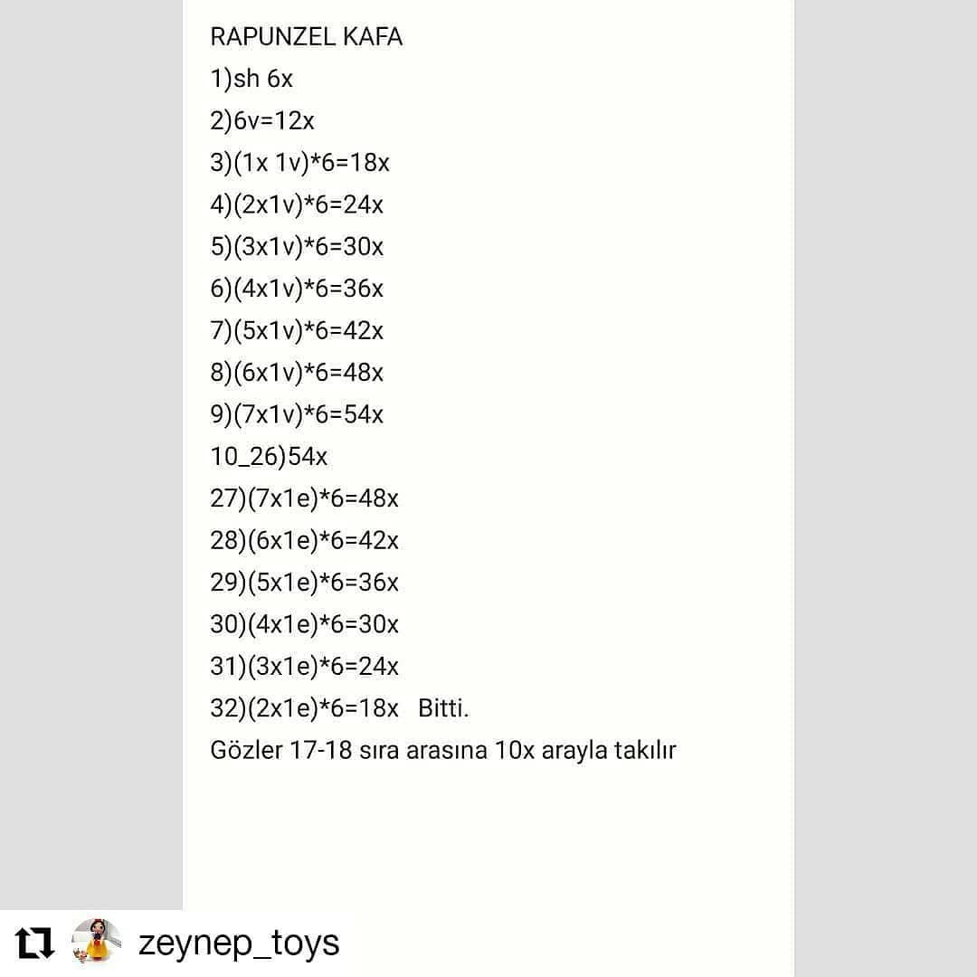 Ücretsiz Rapunzel Bebek Tığ İşi Örgü Tarifi