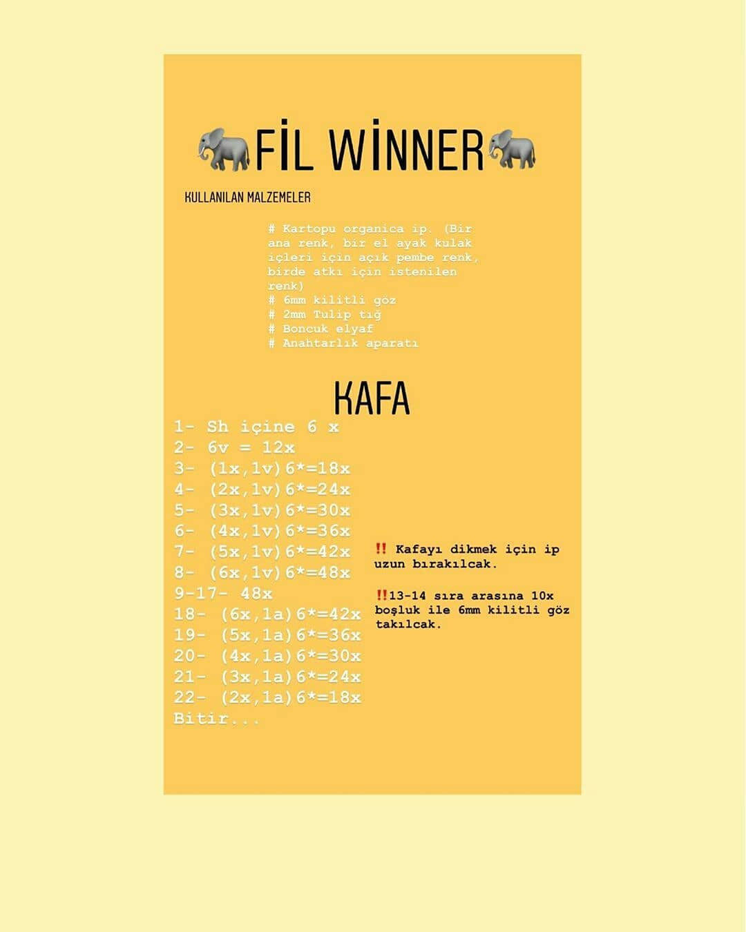 Ücretsiz Sevimli Fil Amigurumi Yapımı Eveet talepleriniz üzerine Fil Winner’ın tarifi ile geldim 🤗 🐘