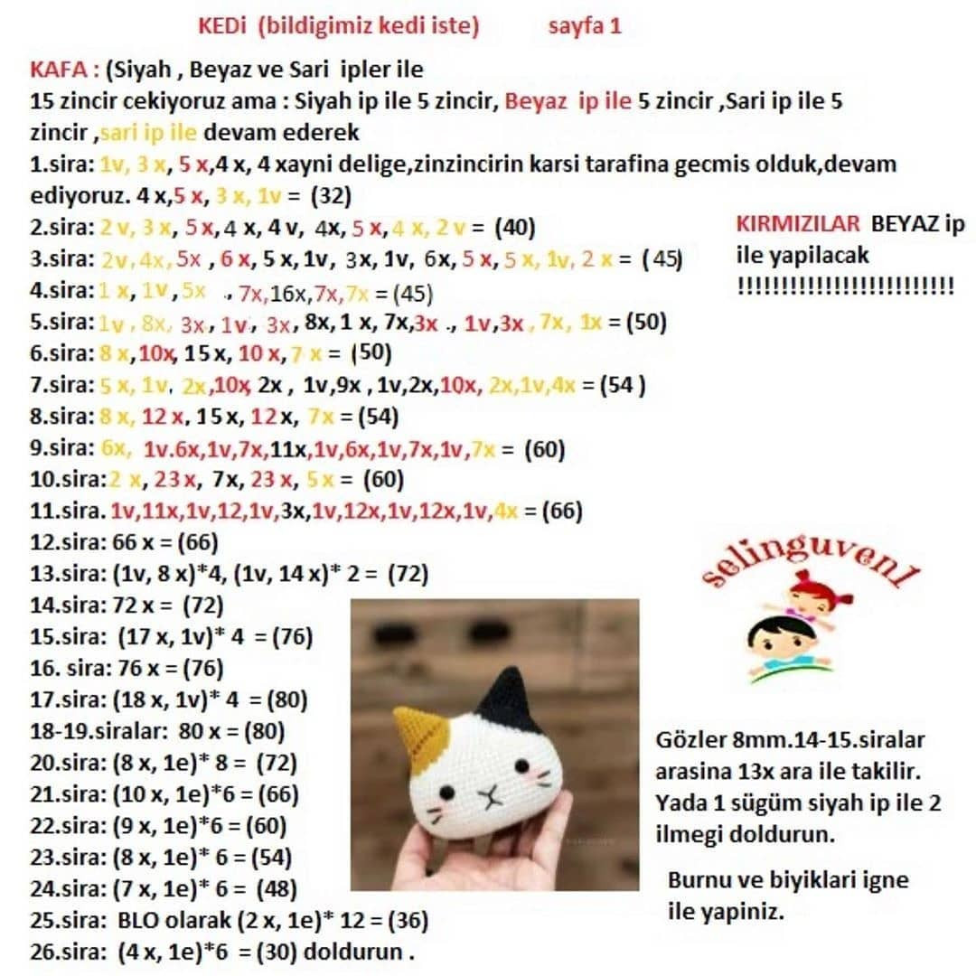 Ücretsiz Sevimli Kedi Amigurumi Tarifi