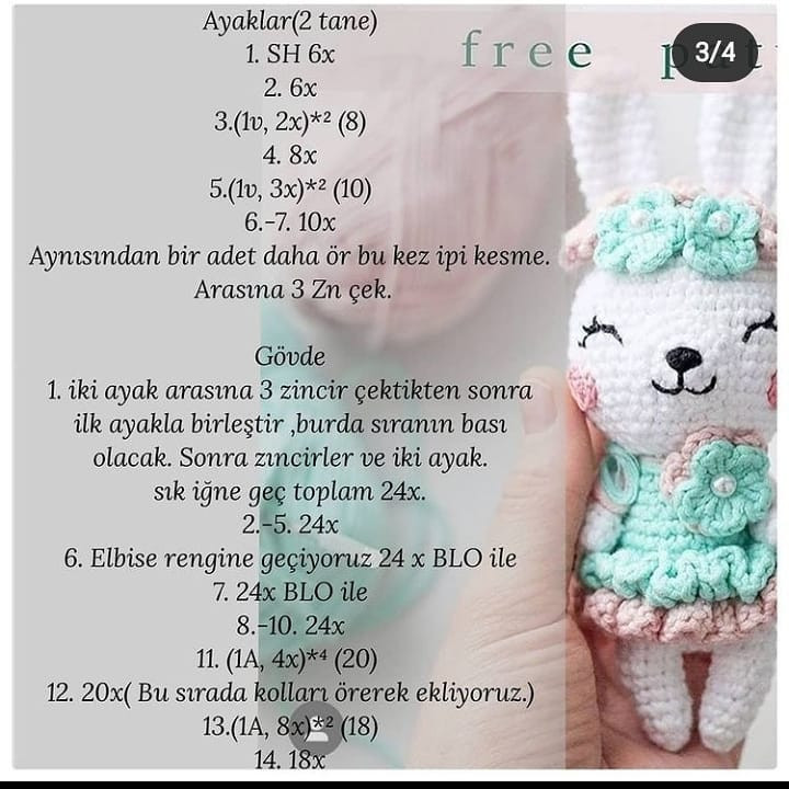 Ücretsiz sevimli tavşan amigurumi modeli
