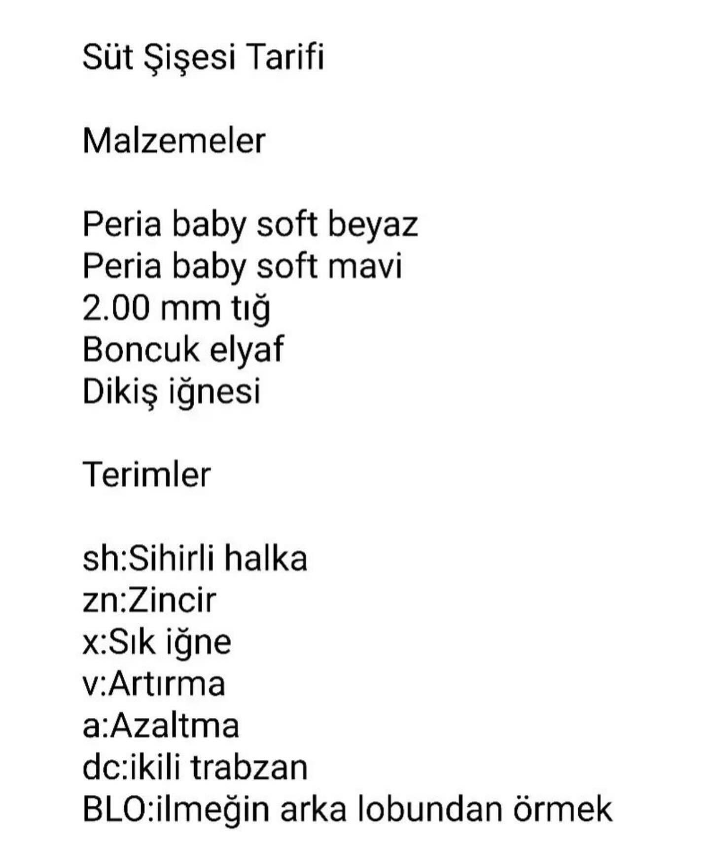 Ücretsiz Süt Şişesi Örgü Şeması