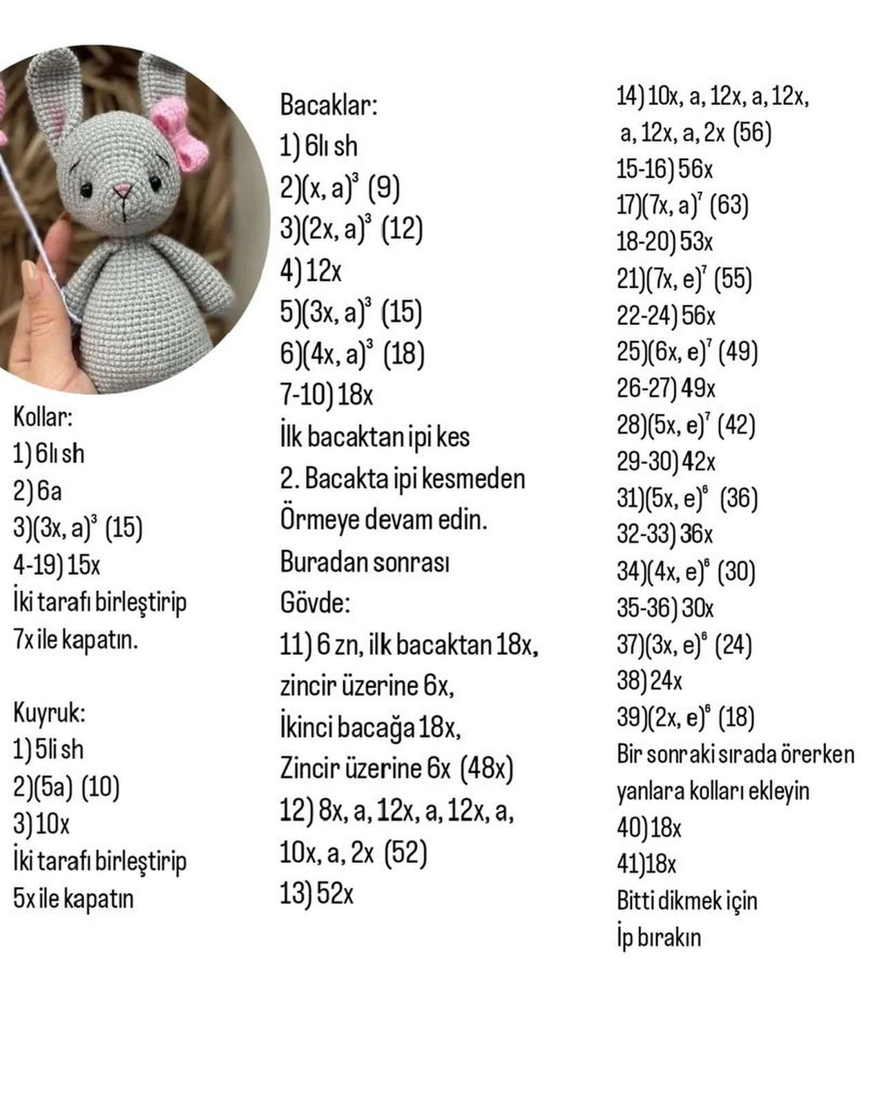 Ücretsiz Tavşan Amigurumi Tığ İşi Tarifi