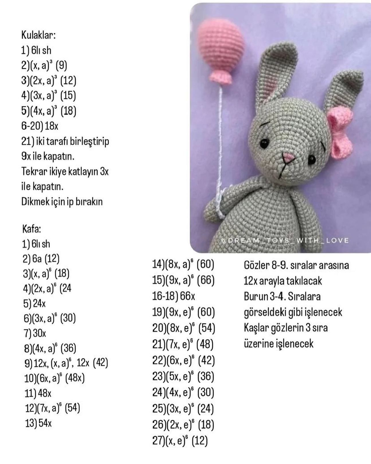 Ücretsiz Tavşan Amigurumi Tığ İşi Tarifi