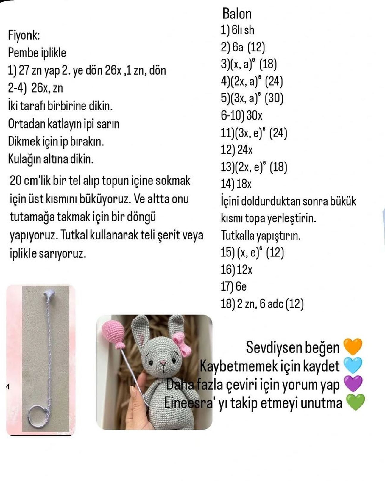 Ücretsiz Tavşan Amigurumi Tığ İşi Tarifi