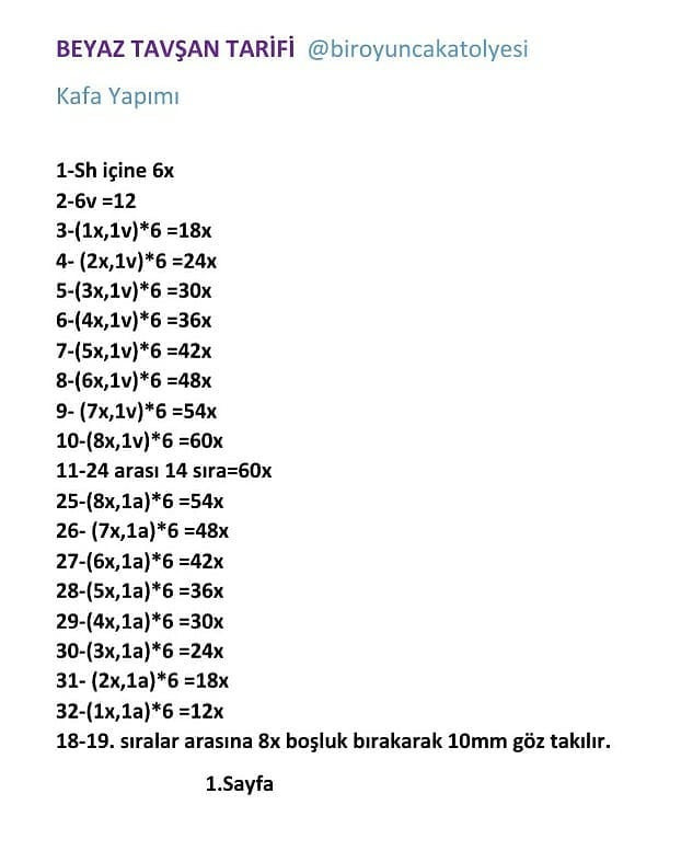 Ücretsiz Tavşan Örgü Şeması: 40cm Boyunda Sevimli Bir Tavşan