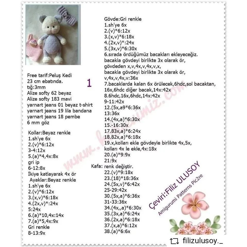 Ücretsiz Tığ İşi Peluş Kedi Örnek Şeması