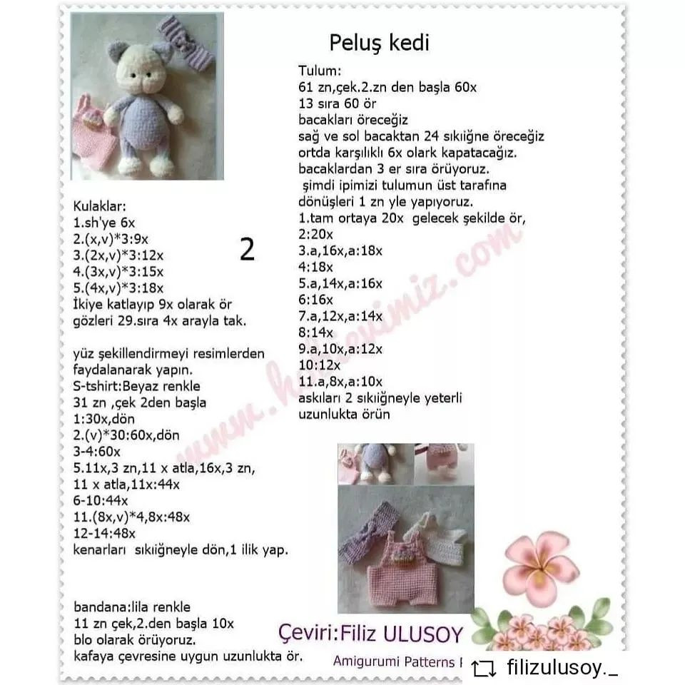 Ücretsiz Tığ İşi Peluş Kedi Örnek Şeması