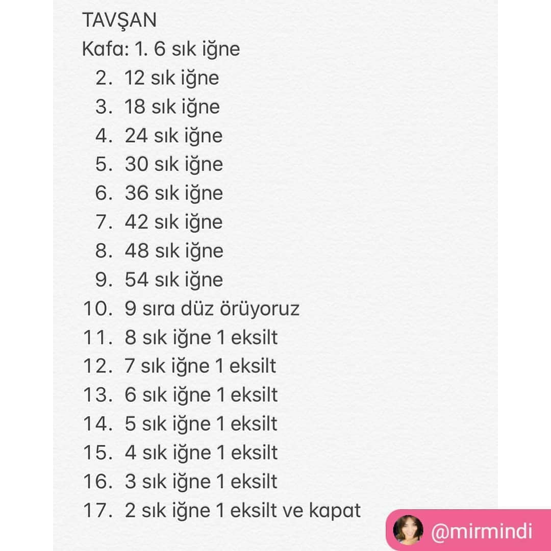 Ücretsiz Tığ İşi Tavşan Şeması