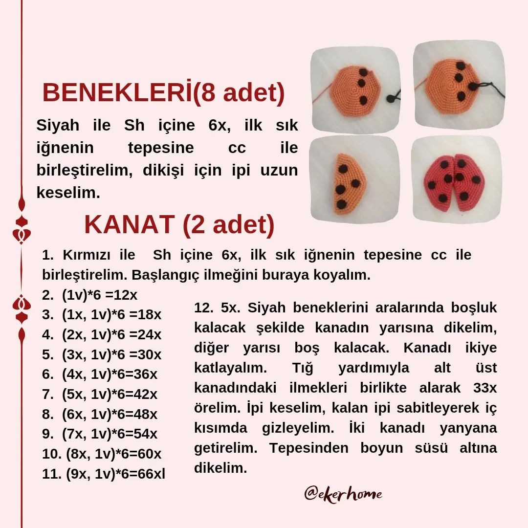 Ücretsiz uğur böceği amigurumi modeli