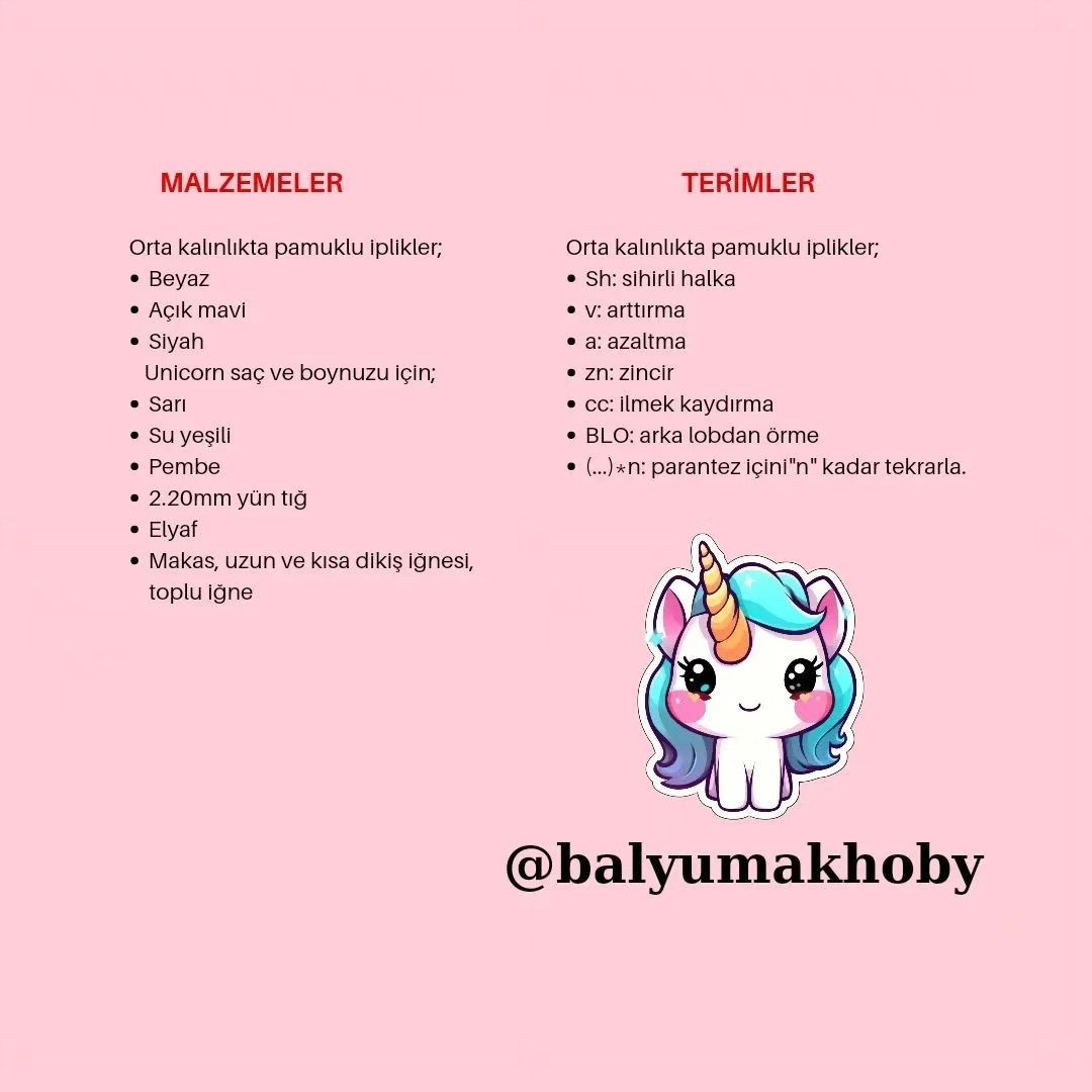Ücretsiz Unicorn Amigurumi Tığ İşi Şeması