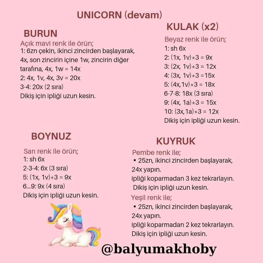 Ücretsiz Unicorn Amigurumi Tığ İşi Şeması