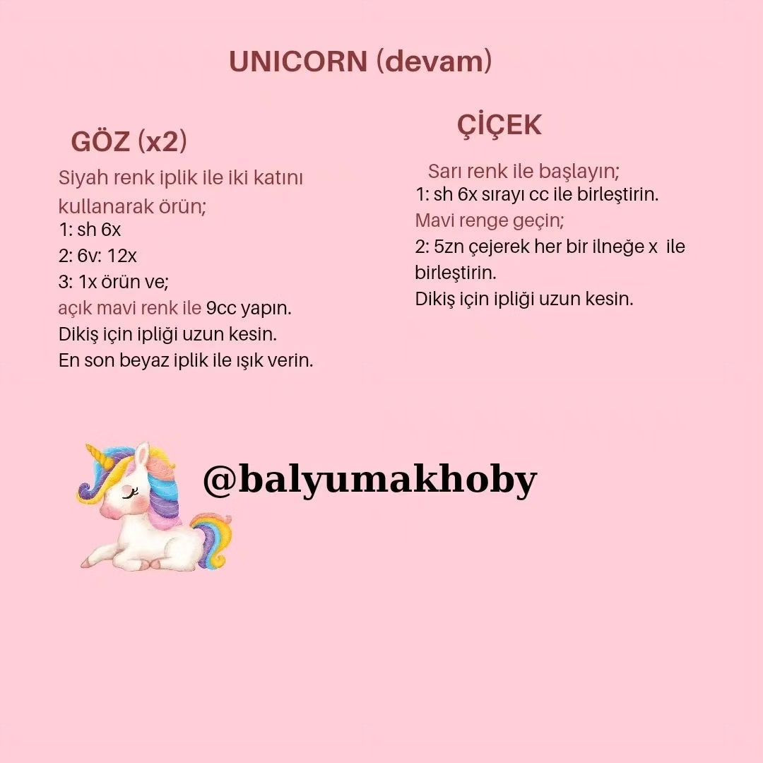 Ücretsiz Unicorn Amigurumi Tığ İşi Şeması