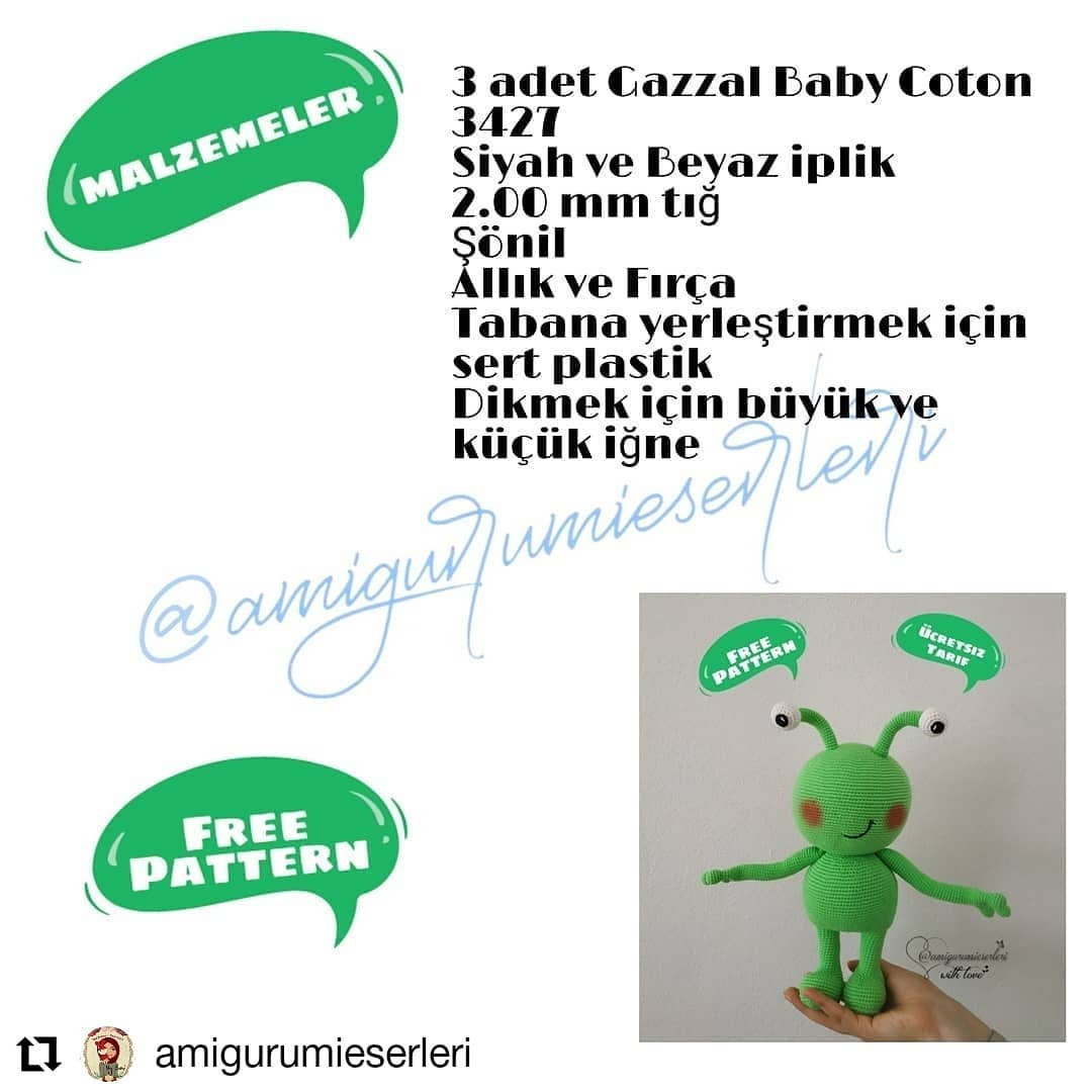 Ücretsiz Uzaylı Amigurumi Yapımı Şeması