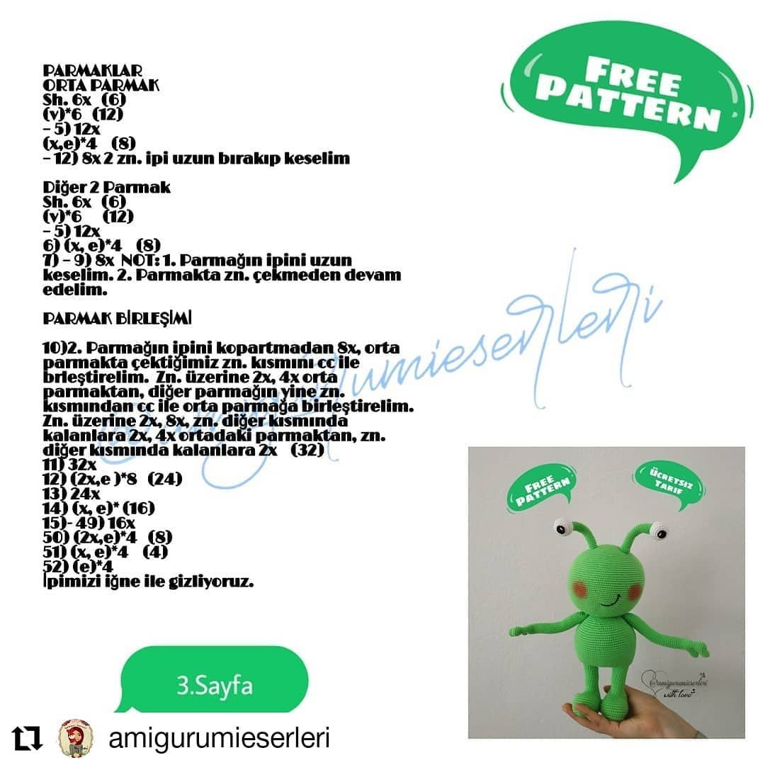Ücretsiz Uzaylı Amigurumi Yapımı Şeması