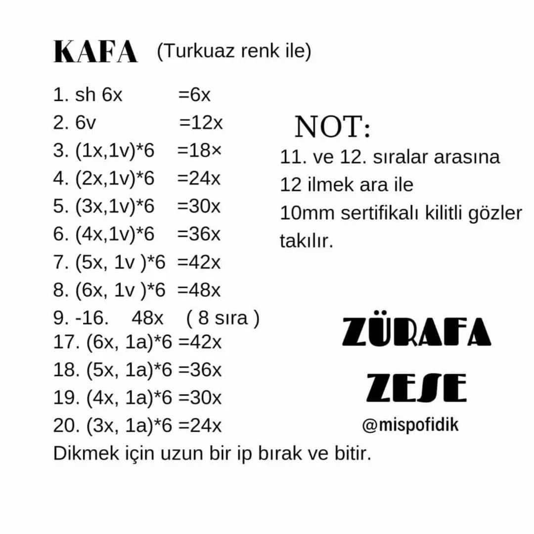 Zürafa Zese Amigurumi Yapımı Ücretsiz Şeması