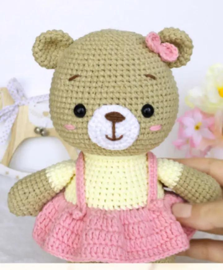 Adorable Crochet Teddy Bear with Pink Dress Pattern