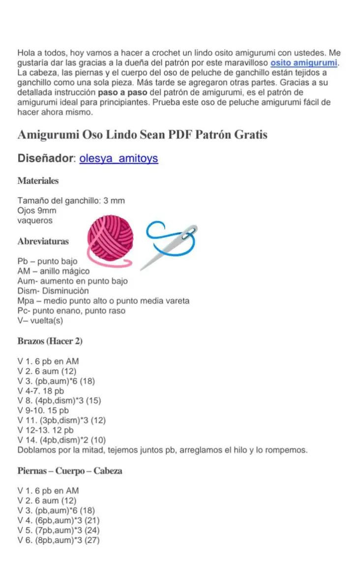 Amigurumi Oso Lindo: Patrón de Tejido Gratis en PDF
