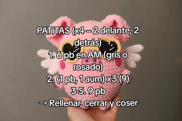 "Amorito, el cerdito volador": Patrón de crochet tierno para hilo velvet o chenille