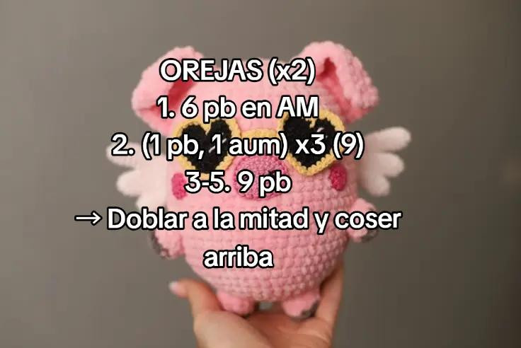 "Amorito, el cerdito volador": Patrón de crochet tierno para hilo velvet o chenille