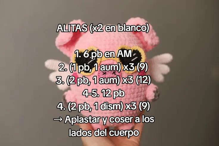 "Amorito, el cerdito volador": Patrón de crochet tierno para hilo velvet o chenille