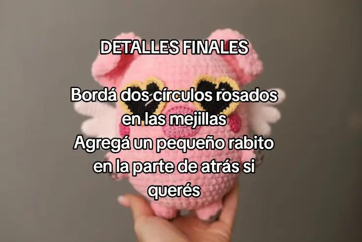 "Amorito, el cerdito volador": Patrón de crochet tierno para hilo velvet o chenille