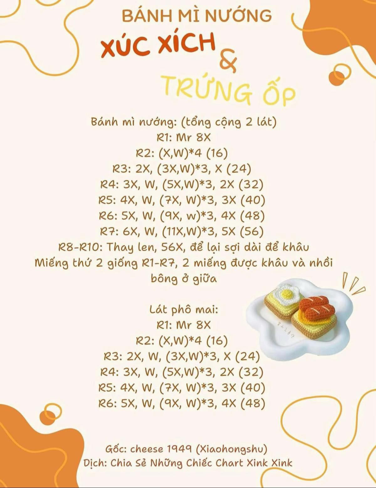 bánh mì kẹp xúc xích,  crossant bông, bánh kem hạt dẻ, bánh mì nướng xúc xích, giỏ bánh ngọt mini, fried egg