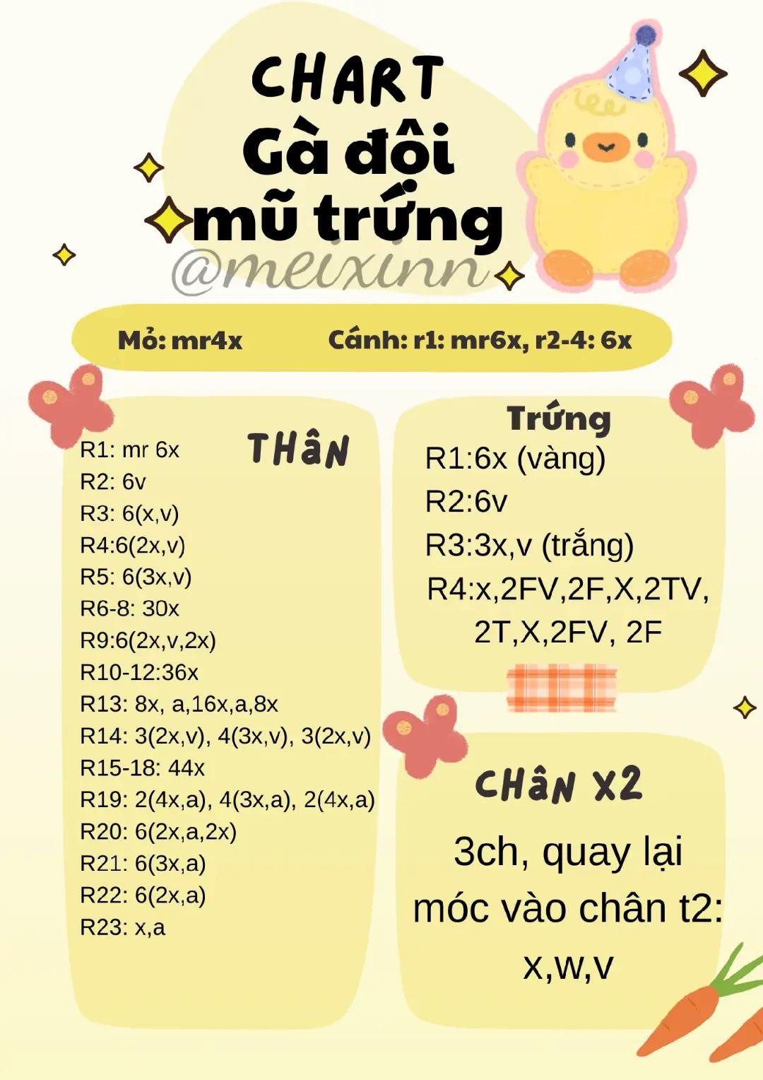 Biểu đồ móc len gà đội trứng dễ thương và chi tiết