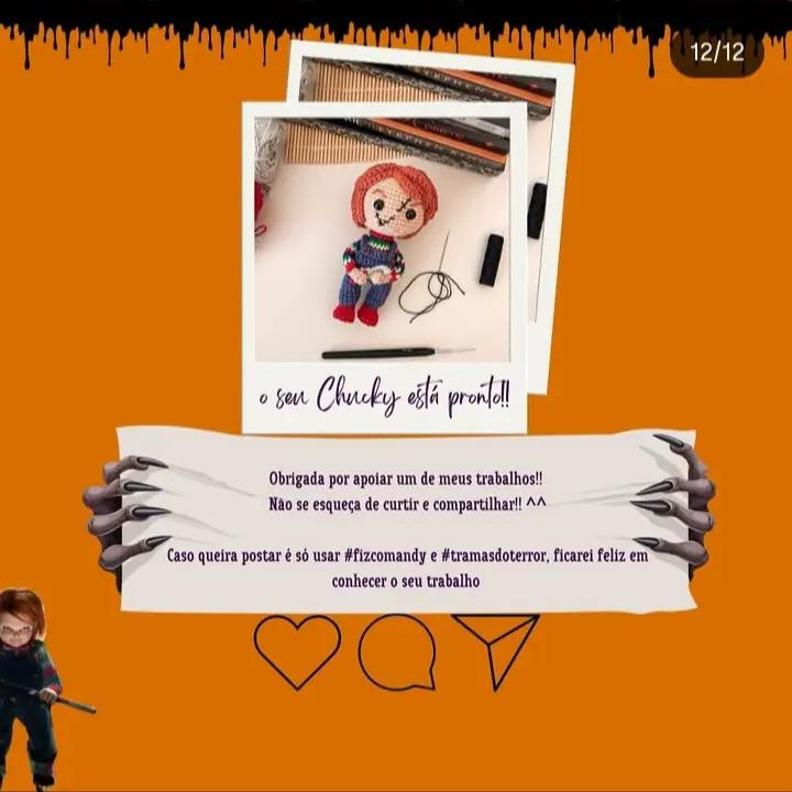 Boneco de crochê inspirado no Chucky, ícone do terror