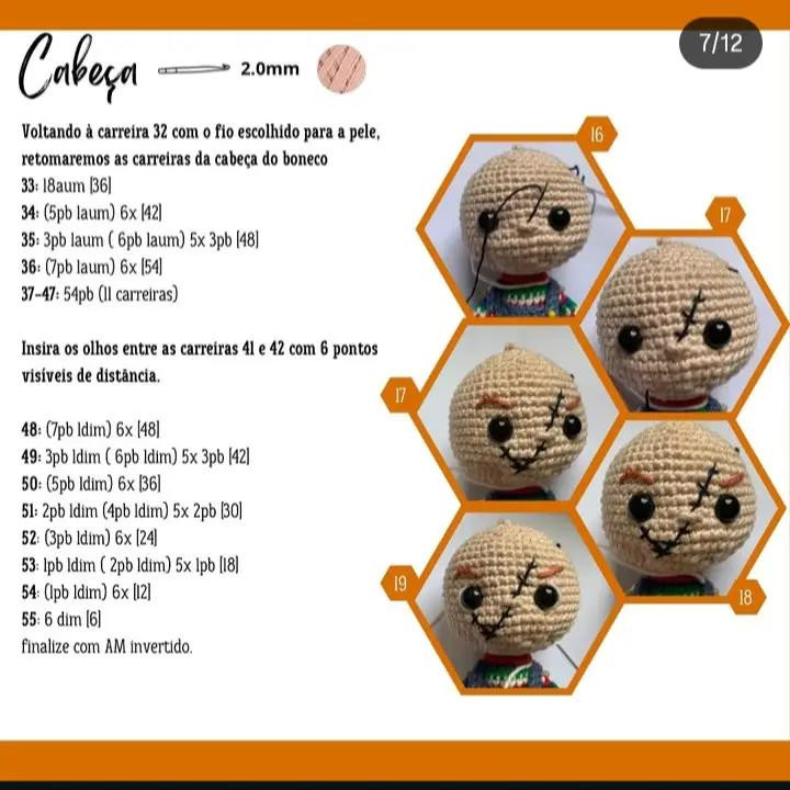 Boneco de crochê inspirado no Chucky, ícone do terror