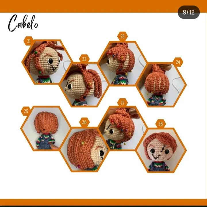 Boneco de crochê inspirado no Chucky, ícone do terror