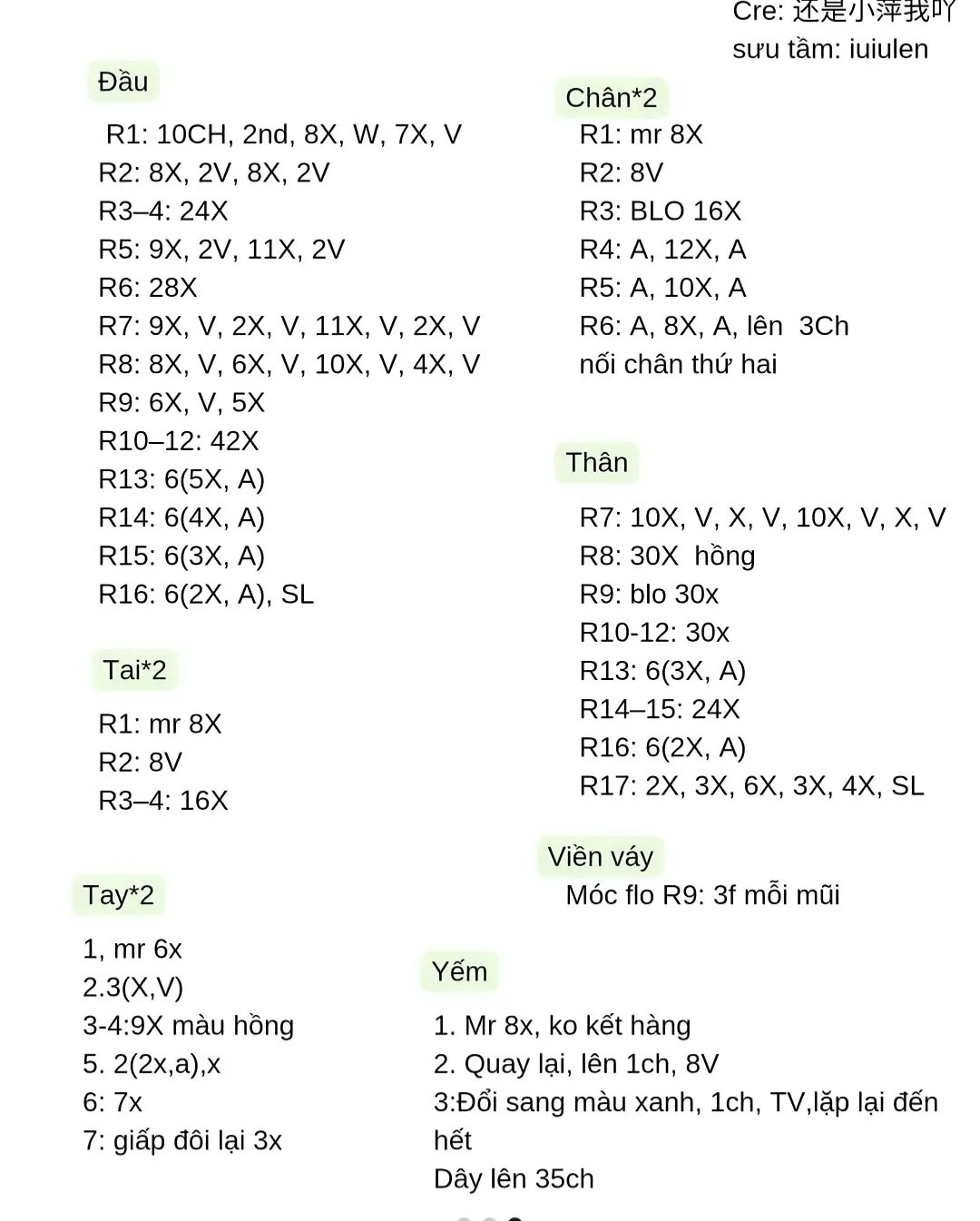 Búp bê gấu len với váy hồng và yếm thêu trái cherry